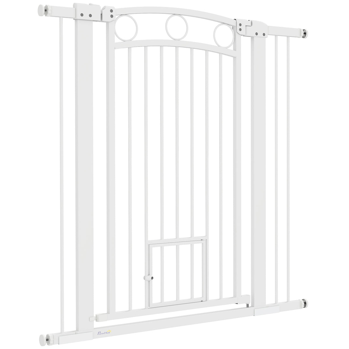Huisdierslag – Hondenpoort – Babyhek – Traphek – Dierenhek – Wit – Verstelbare Breedte – Ingebouwd Kattenluik – 106 cm Hoog – Duurzaam PVC