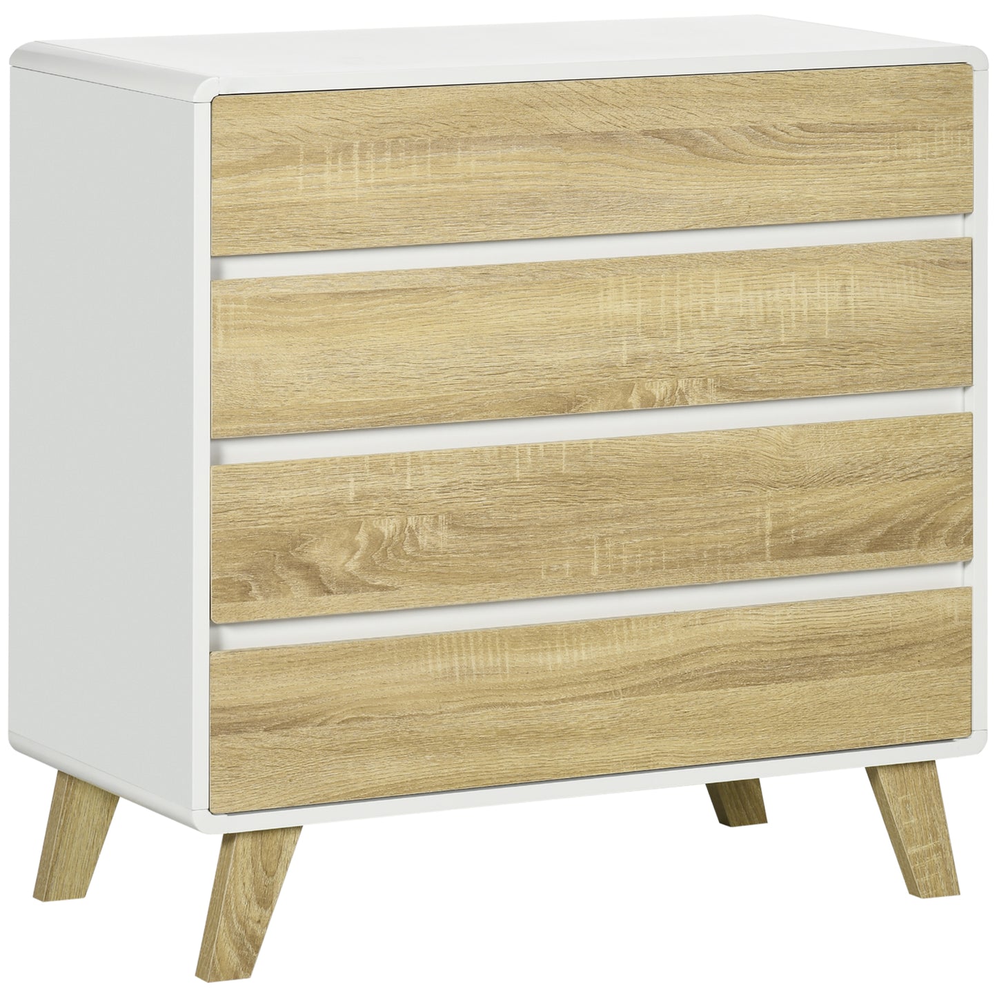 Opbergkast – Ladekast – Opbergrek – Kast – Möbel – Scandinavisch Design – 4 Lade – MDF Houtlook – 80x40x79,5 cm – Wit