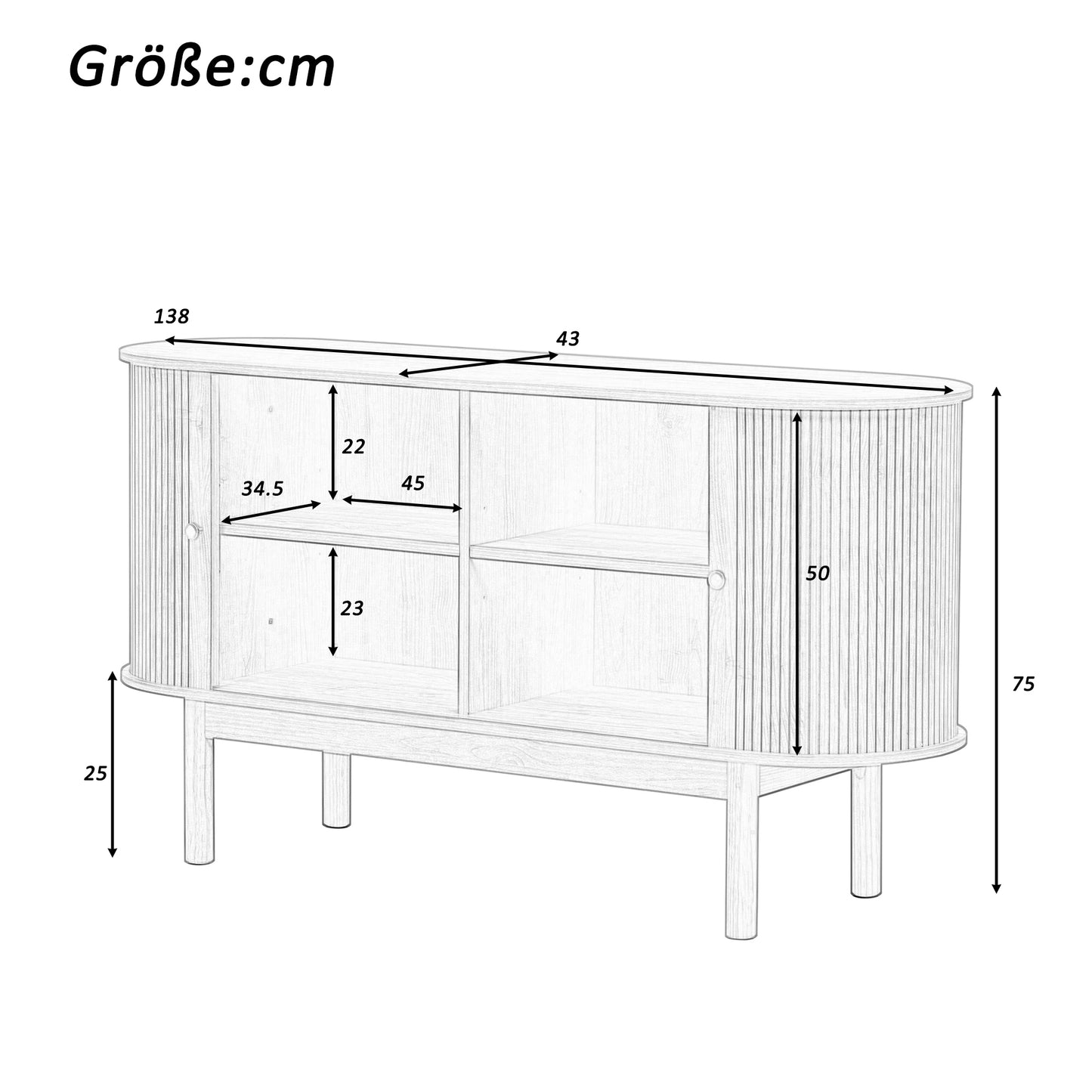 Dressoir – Sideboard – Opbergkast – Ladekast – Kast – Natuurlijk Hout – Verstelbare Planken – Pinehouten Poten – 138 cm Breed