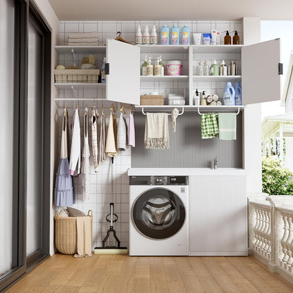 Wandkast – Opbergkast – Badkamerkast – Kledingkast – Waskast – Wit – Verstelbare Planken – Robuuste Kledingstangen