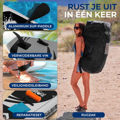 Opblaasbare SUP Board – Paddleboard – Stand Up Paddle – Inflatable Sup – SUP Set – Zwart en Lichtgrijs – Antislip Deck – Compleet Met Peddel & Pomp