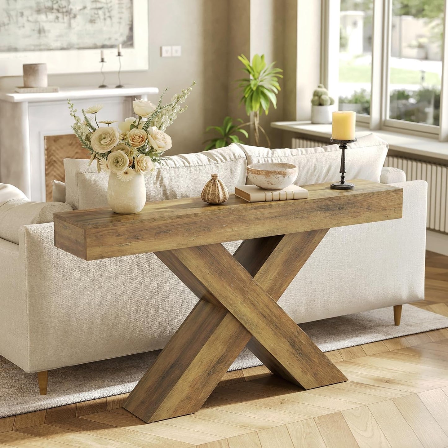 Sidetable – Wandtafel – Console Table – Accenttafel – Industrieel – 5-laags Opbergmeubel – Rustiek Bruin – Massief Houten Blad – Smal & Stevig Metaal Frame