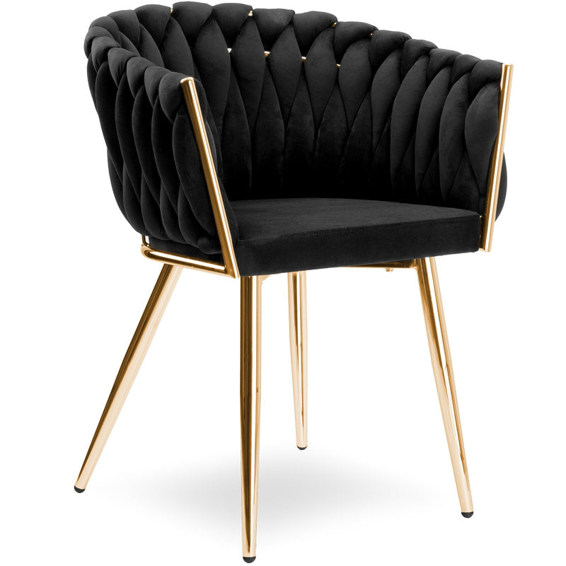 Fauteuil – Relaxstoel – Loungestoel – Zetel – Draaifauteuil – Zwarte Fluwelen Bekleding – Gouden Metalen Poot