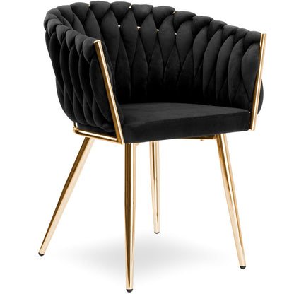 Fauteuil – Relaxstoel – Loungestoel – Zetel – Draaifauteuil – Zwarte Fluwelen Bekleding – Gouden Metalen Poot