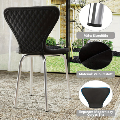 Set van 2 Moderne Klassieke Eetkamerstoelen – Zwart Fluweel met Stevige Metalen Poten – Ergonomische Rugleuning en Comfortabele Zitting – Eenvoudig te Reinigen – Perfect voor Eetkamer of Keuken