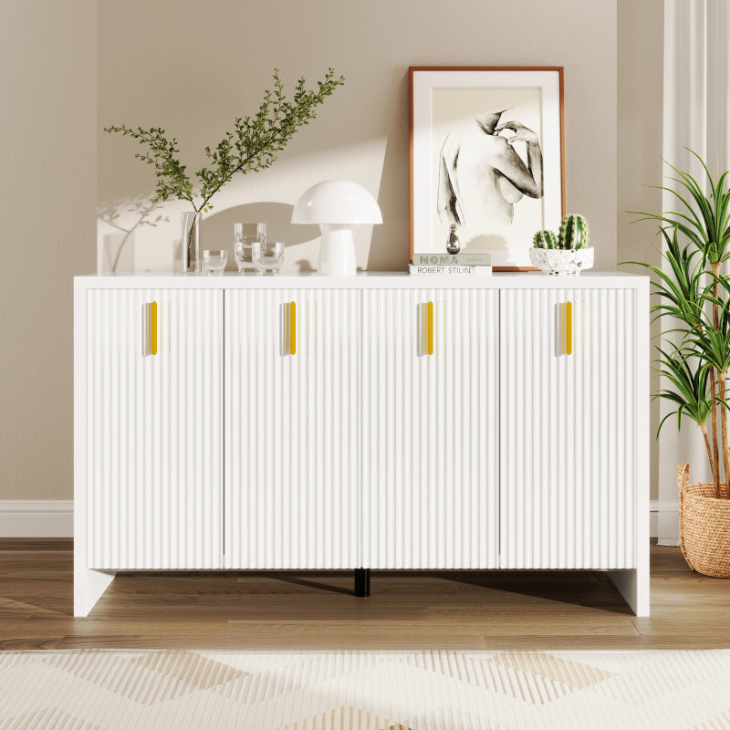 Sideboard – Buffetkast – Opbergkast – Dressoir – Kast – Wit – Spaanplaat – Verstelbare Planken – Gouden Handgrepen – 140x80x38 cm – Duurzaam & Elegant Ontwerp