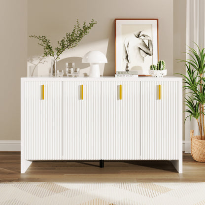 Sideboard – Buffetkast – Opbergkast – Dressoir – Kast – Wit – Spaanplaat – Verstelbare Planken – Gouden Handgrepen – 140x80x38 cm – Duurzaam & Elegant Ontwerp