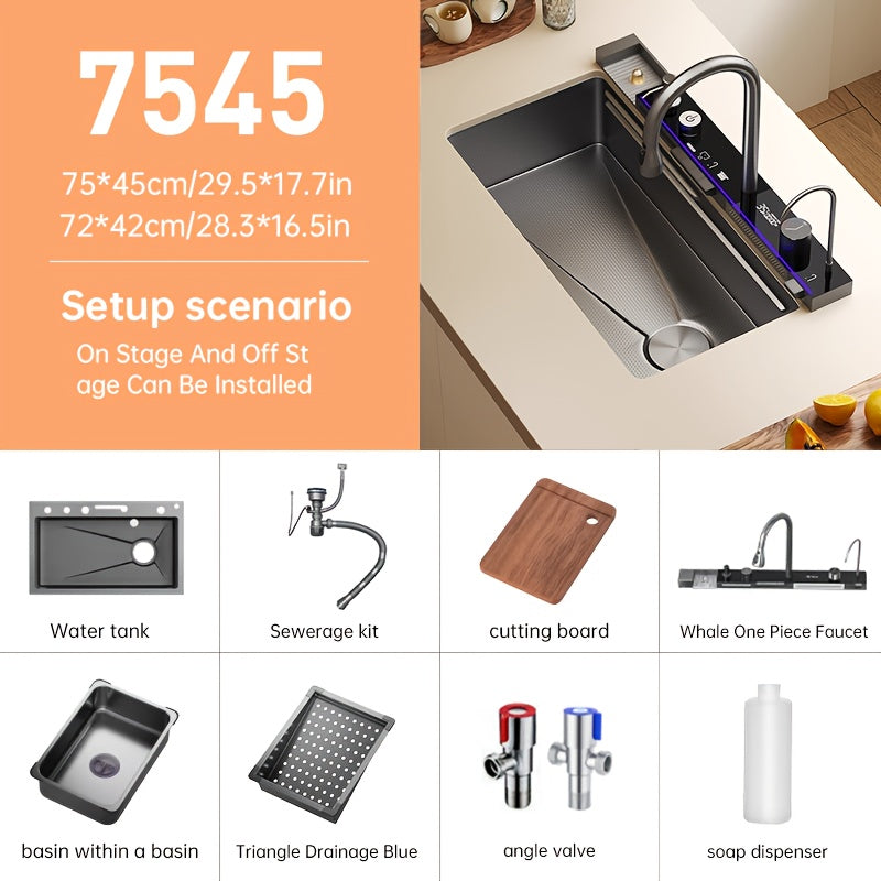 Roestvrijstalen Keukenspoelbak – Spoelbak RVS – Keukenspoelbak Onderbouw – Vierkante Spoelbak – Keukenwasbak – 74,93x44,96 cm – Uittrekbare Kraan & Waterzuivering
