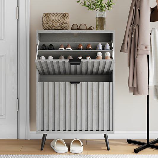 Schoenenkast – Schoenenrek – Schoenenopberger – Schoenensysteem – Schoenenkast – Modern Flipdeursysteem – Hardhouten Mix – Compact 68,5 cm Hoog – 3,2 Kubieke Voet Inhoud