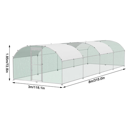 Buitenren Kip – Kippenren – Konijnenhok – Vogelren – Dierren – 300 x 800 x 185 cm – Gegalvaniseerd Staal – Inclusief Zonwering