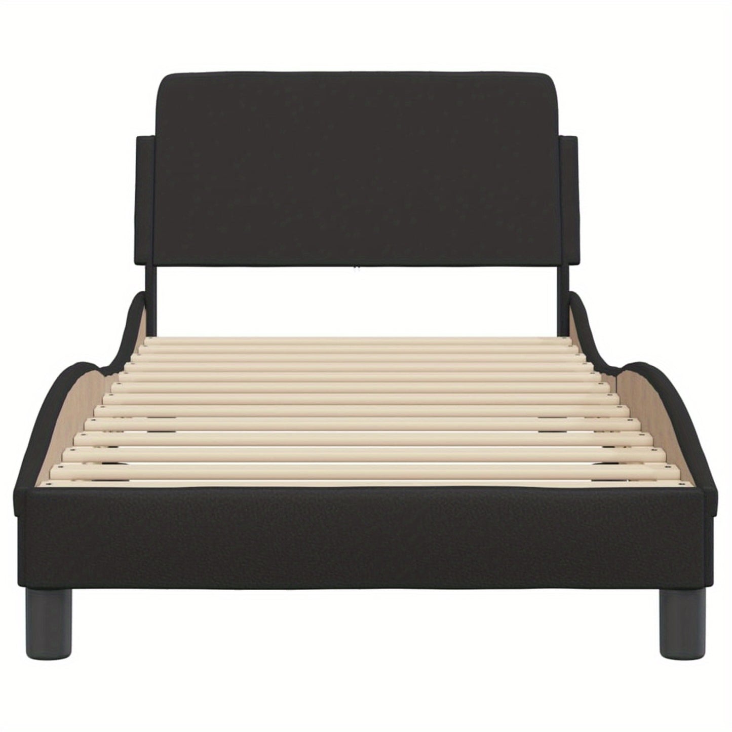 Bed frame with headboard black 90x200 cm faux leather with Slat Support Platform Bed Frame Suitable for Mattress Size 90 x 200 cm (without mattress) for Bedroom