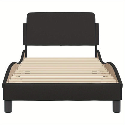 Bed frame with headboard black 90x200 cm faux leather with Slat Support Platform Bed Frame Suitable for Mattress Size 90 x 200 cm (without mattress) for Bedroom