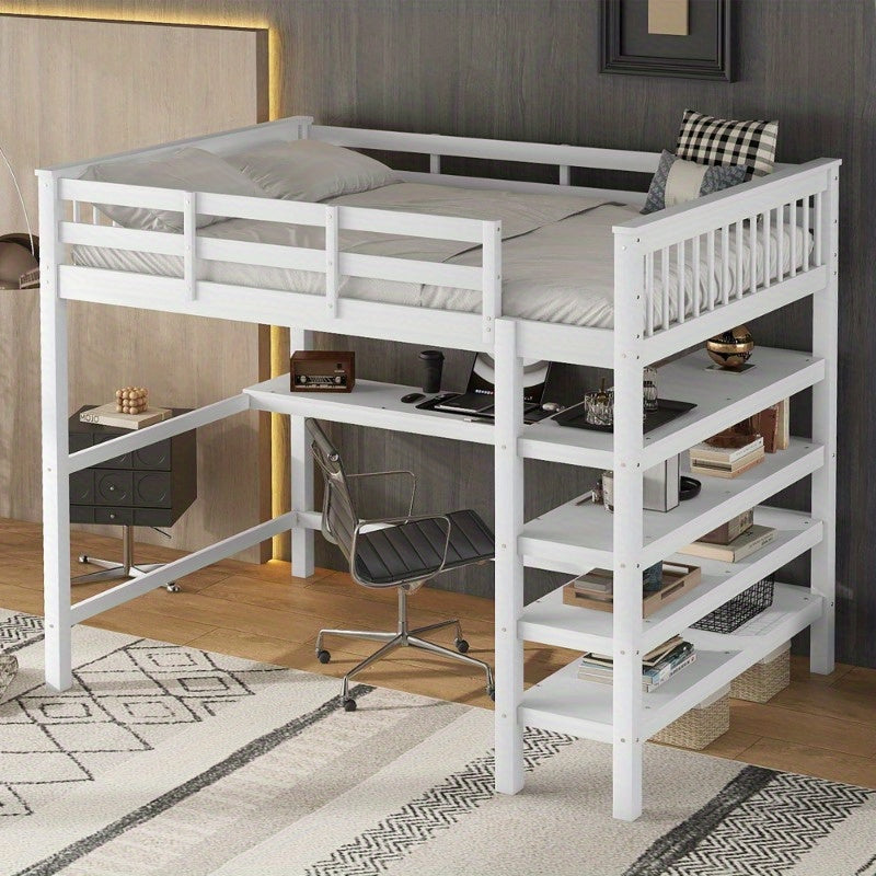 Hoogslaper – Stapelbed – Bedbank – Loftbed – Bed Compleet – Met Ingebouwd Bureau – Geschikt Voor Matras 140x200 cm – Stevig Metalen Frame – Ruimtebesparend Design