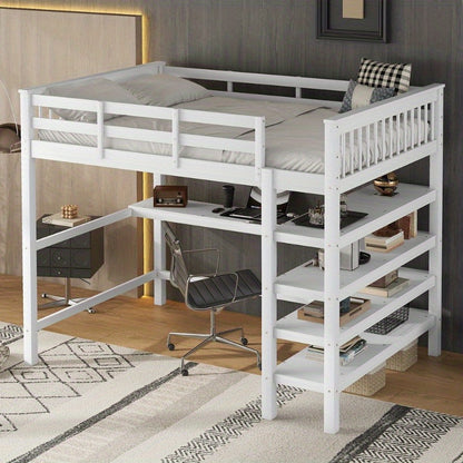 Hoogslaper – Stapelbed – Bedbank – Loftbed – Bed Compleet – Met Ingebouwd Bureau – Geschikt Voor Matras 140x200 cm – Stevig Metalen Frame – Ruimtebesparend Design
