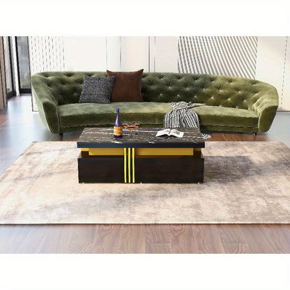 Moderne Salontafel – Koffietafel – Bijzettafel – Nachtkastje – Side Table – Marmerlook Hoogglans – 100x50x40 cm – 2 Lades & Metalen Frame