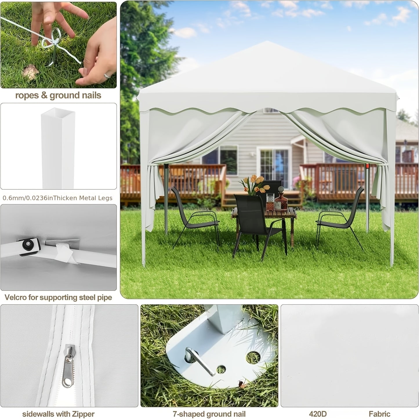 3x3 Pop-Up Gazebo Tent with 4 Side Walls, UV Protection & Sturdy Metal Frame - Foldable Garden Tent for Camping, Weddings, Parties, Outdoor Events - Black, Tents for Camping, Event Shelter, Modern Canopy, Durable Fabric, Even