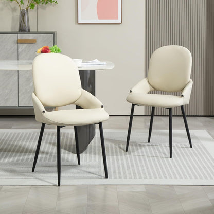Bureaustoel – Bezoekersstoel – Kantoorstoel – Eetkamerstoel – Recepiestoel – PU-leer Bekleding – Metalen Poten – Verwijderbare Rugleuning – Beige – Set van 2