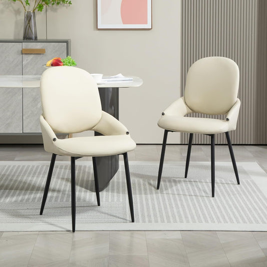 Bureaustoel – Bezoekersstoel – Kantoorstoel – Eetkamerstoel – Recepiestoel – PU-leer Bekleding – Metalen Poten – Verwijderbare Rugleuning – Beige – Set van 2
