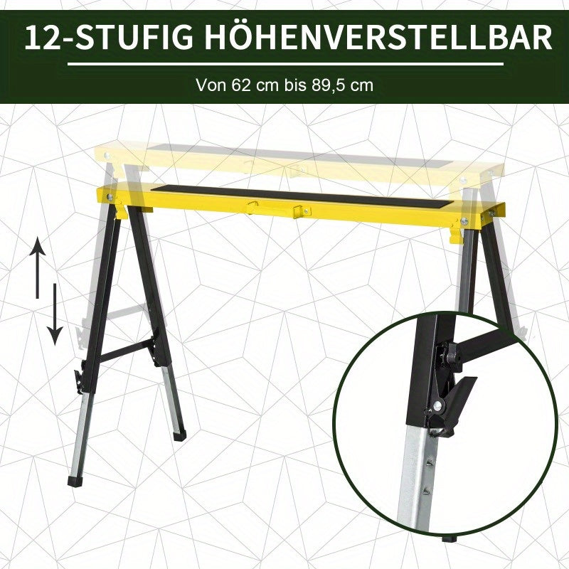 Zaagbok – Werkbok – Klapbok – Opklapbare Werktafel – Werksteiger – Verstelbare Hoogte – Robuuste Stalen Constructie – Draagkracht 100kg
