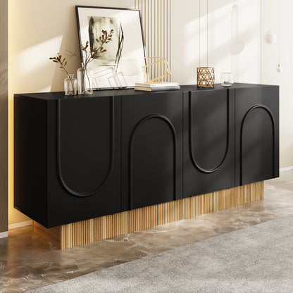 Modern 4-door Side-Panel Cabinets | Spacious Storage Space, Clear U-shaped Structure, Metal Material, Floor Mount, Ideal for Living and Dining Rooms, Practical Multi-Compartment Organization