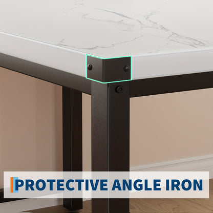 Eettafelset – Eetkamerset – Keukentafelset – Zitgroep – Meubelset – Rechthoekig Houten Tafelblad – 4 Personen Met Bank En Gestoffeerde Stoelen – Wit Marmerlook – Compact Voor Kleine Ruimtes
