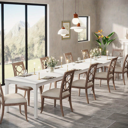Eettafel – Tafel – Keukentafel – Dinerbank – Eetkamertafel – Industrieel Design – Wit Gelakt MDF Tafelblad – Verstelbare Metalen Poten – 199,9 cm Voor 8 Personen