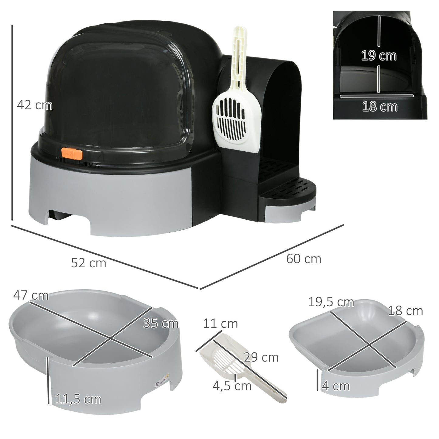 Kattenbak – Kattenbakken – Kattentoilet – Kattenhuis – Gesloten Kattenbak – Makkelijk Schoon Te Maken – Ruime Zij-Ingang – Donkergrijs