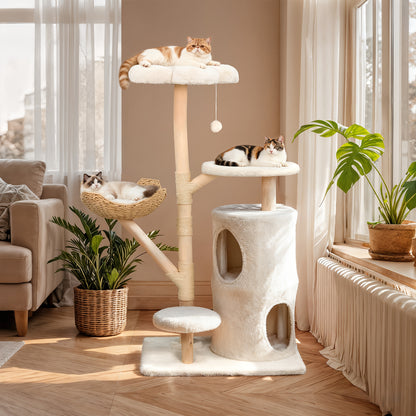 Kattenkrabpaal – Krabmeubel – Kattenboom – Krabtoren – Kattenhuis – 142 cm Hoog – Stevig Hout En Soft-Touch Textiel