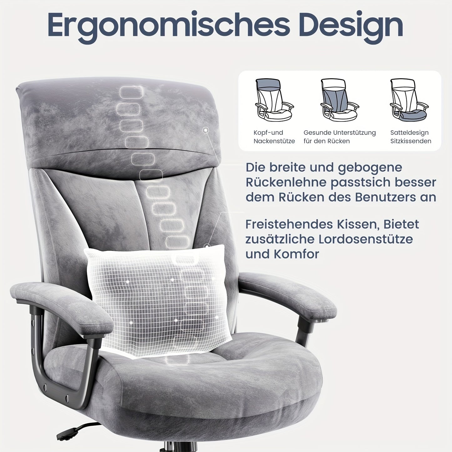 Bureaustoel – Ergonomische Stoel – Bureau Stoel – Kantoormeubilair – Draaistoel – Grijs – Geheugenfoam Zitting – Kantelbare Rugleuning