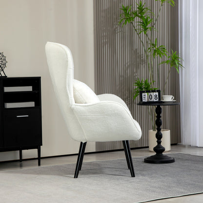 Fauteuil Gestoffeerd – Relaxfauteuil – Lounge Stoel – Leunstoel – Teddy Fauteuil – Wit – Diamond Quilting – Inclusief Sierkussen – 88x75x106 cm