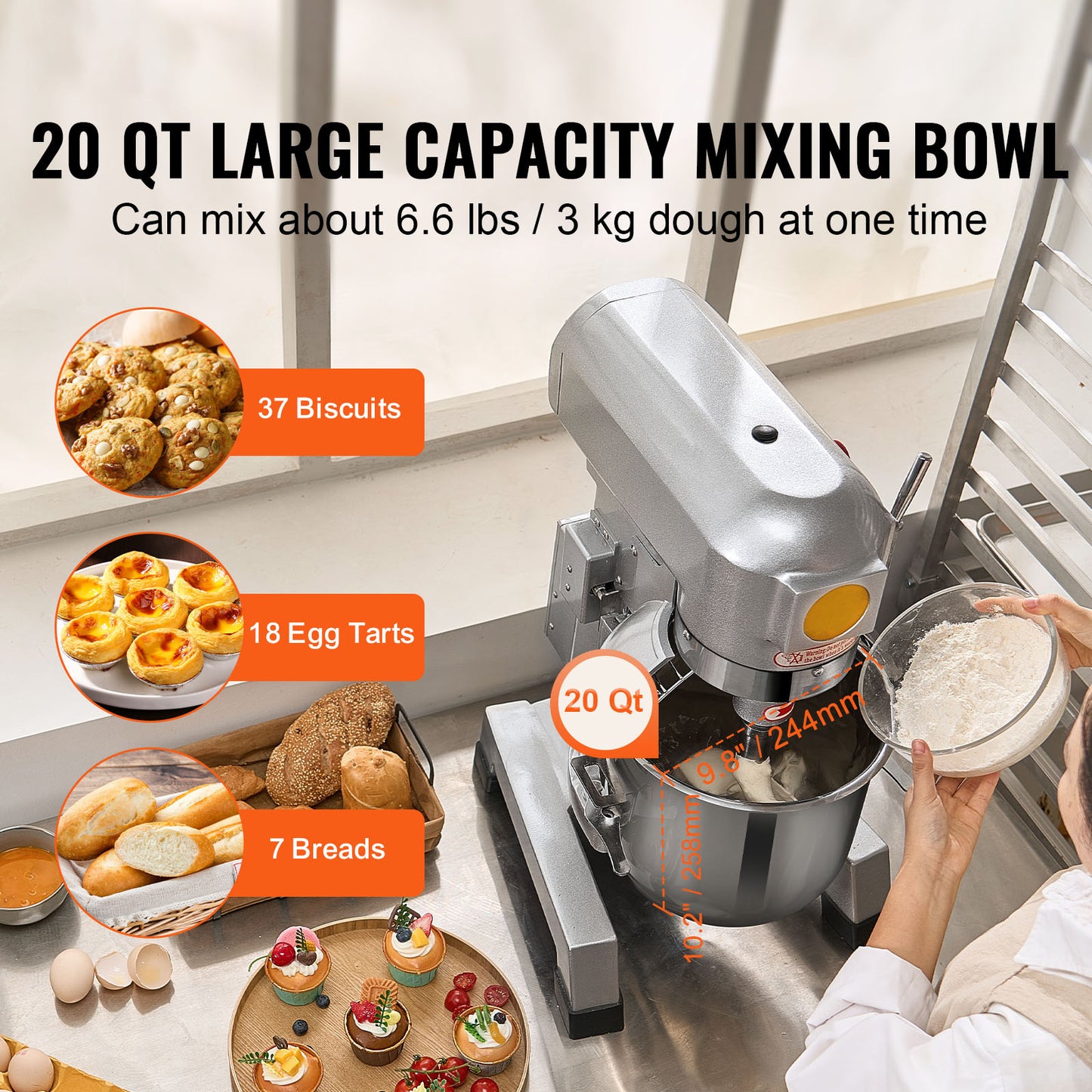Professionele Keukenmixer – Krachtige Mixer – Keukenrobot - Deegkneder – Slagroomklopper – Mengmachine – 1100W Motor – 18,7L Mengkom