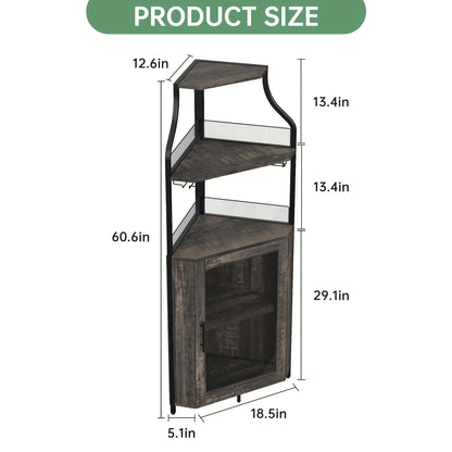 5-Laagse Hoek Wijnkast – Drankenkast – Wijnrek – Barmeubel – Hoekkast – Ruimtebesparend Design – Houten Materiaal – Afneembaar Wijnrek en Glazenhouder