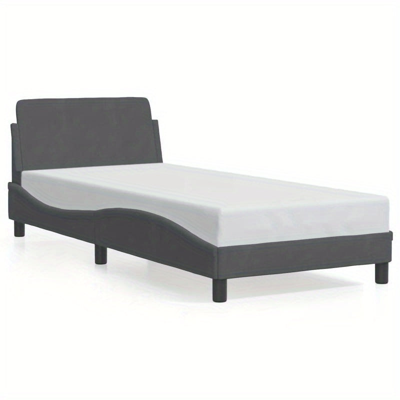 Bedframe – Houten Bed – Eenpersoonsbed – Platformbed – Gestoffeerd Bed – Donkergrijs Fluweel – Hoogwaardige Houtconstructie – Afmeting 90x200 cm