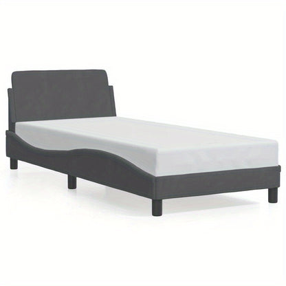 Bedframe – Houten Bed – Eenpersoonsbed – Platformbed – Gestoffeerd Bed – Donkergrijs Fluweel – Hoogwaardige Houtconstructie – Afmeting 90x200 cm