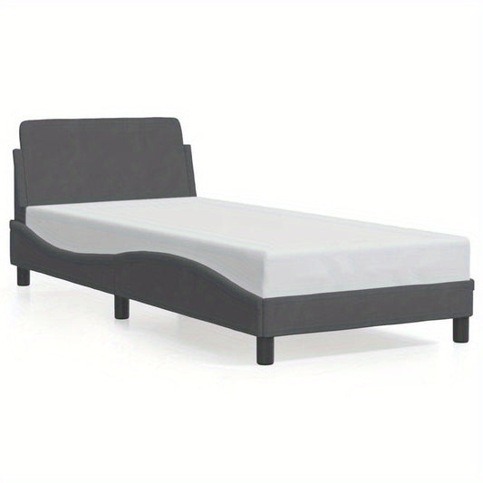 Bedframe – Houten Bed – Eenpersoonsbed – Platformbed – Gestoffeerd Bed – Donkergrijs Fluweel – Hoogwaardige Houtconstructie – Afmeting 90x200 cm