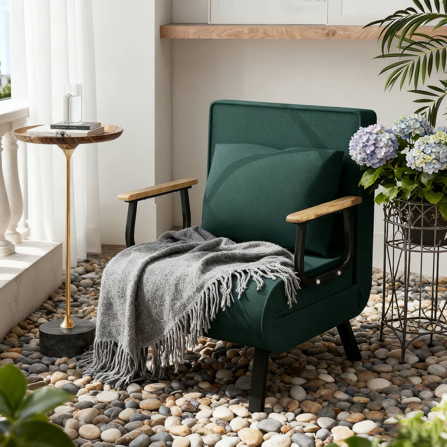 Slaapstoel – Slaapfauteuil – Vouwstoel – Zetelbed – Stoelbed – Matcha Groen – 5-Standen Verstelbare Rugleuning – Traagschuim Comfort