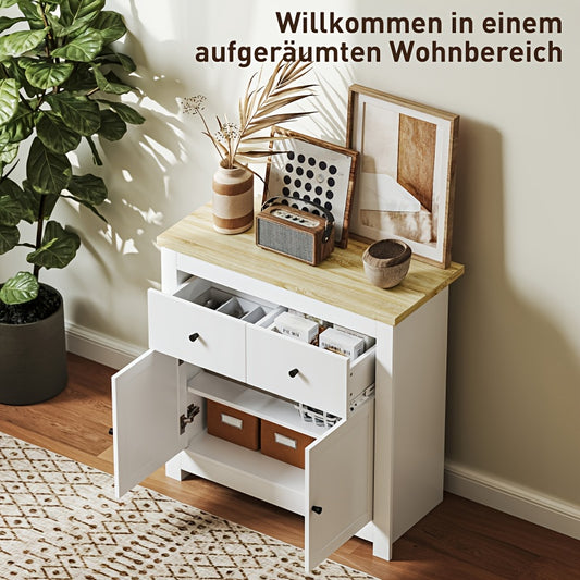 Bamboekast – Opbergkast – Kast – Ladenkast – Opbergmeubel – Wit – Verstelbare Planken – Soft-Close Deuren – 79x35x80 cm