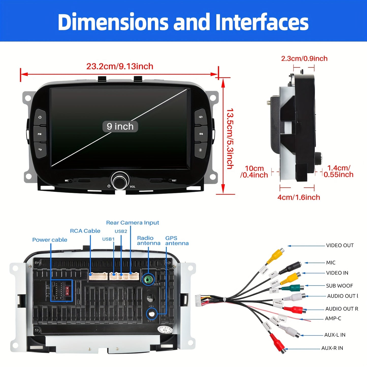 Multimedia Autoradio – 2 DIN Radio – Touchscreen Autoradio – Auto Stereo – Fiat 500 2016-2019 – 7 Inch HD Scherm – Android 14 Systeem