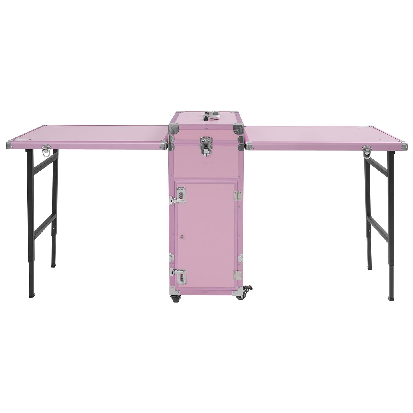 Inklapbare Nageltafel – Mobiele Manicure Tafel – Nagelstudio Werkbank – Beauty Tafel – Nageltools Organizer – Stevig Aluminium Frame – Met Wieltjes en Slot Rosa