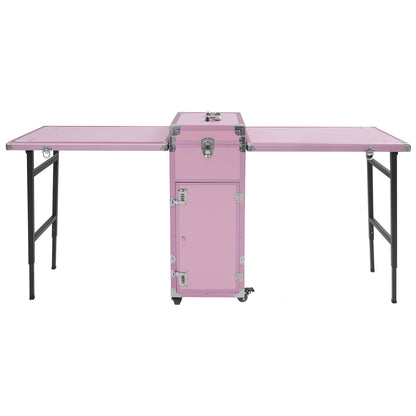 Inklapbare Nageltafel – Mobiele Manicure Tafel – Nagelstudio Werkbank – Beauty Tafel – Nageltools Organizer – Stevig Aluminium Frame – Met Wieltjes en Slot Rosa