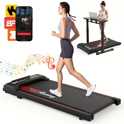2-in-1 Folding Treadmill with Remote Control & Music Playback, LED Display, 37.5x90cm Running Belt, No-Assembly Design, Quiet Operation, Compact Space-Saving Home Gym Equipment with App Connectivity, 220-240V, European Plug,