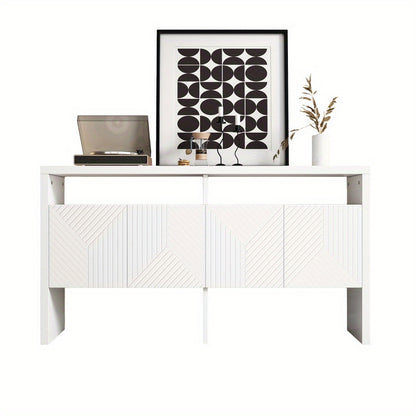 Dressoir – Ladekast – Opbergkast – Buffetkast – Kast – Wit MDF – 140x75x35 cm – Met Open Vakken en 4 Deuren
