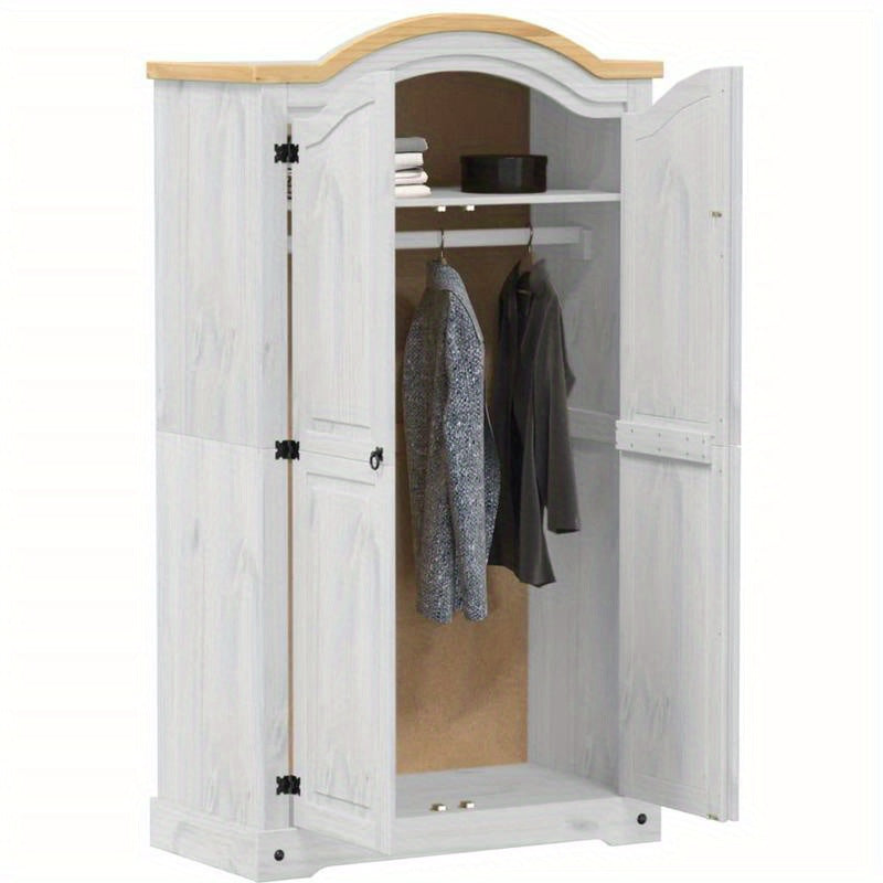 Kledingkast – Garderobekast – Kleerkast – Opbergkast – Kast – Wit – Massief Grenenhout – Compact 102x52x186 cm