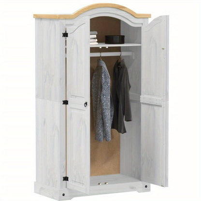Kledingkast – Garderobekast – Kleerkast – Opbergkast – Kast – Wit – Massief Grenenhout – Compact 102x52x186 cm