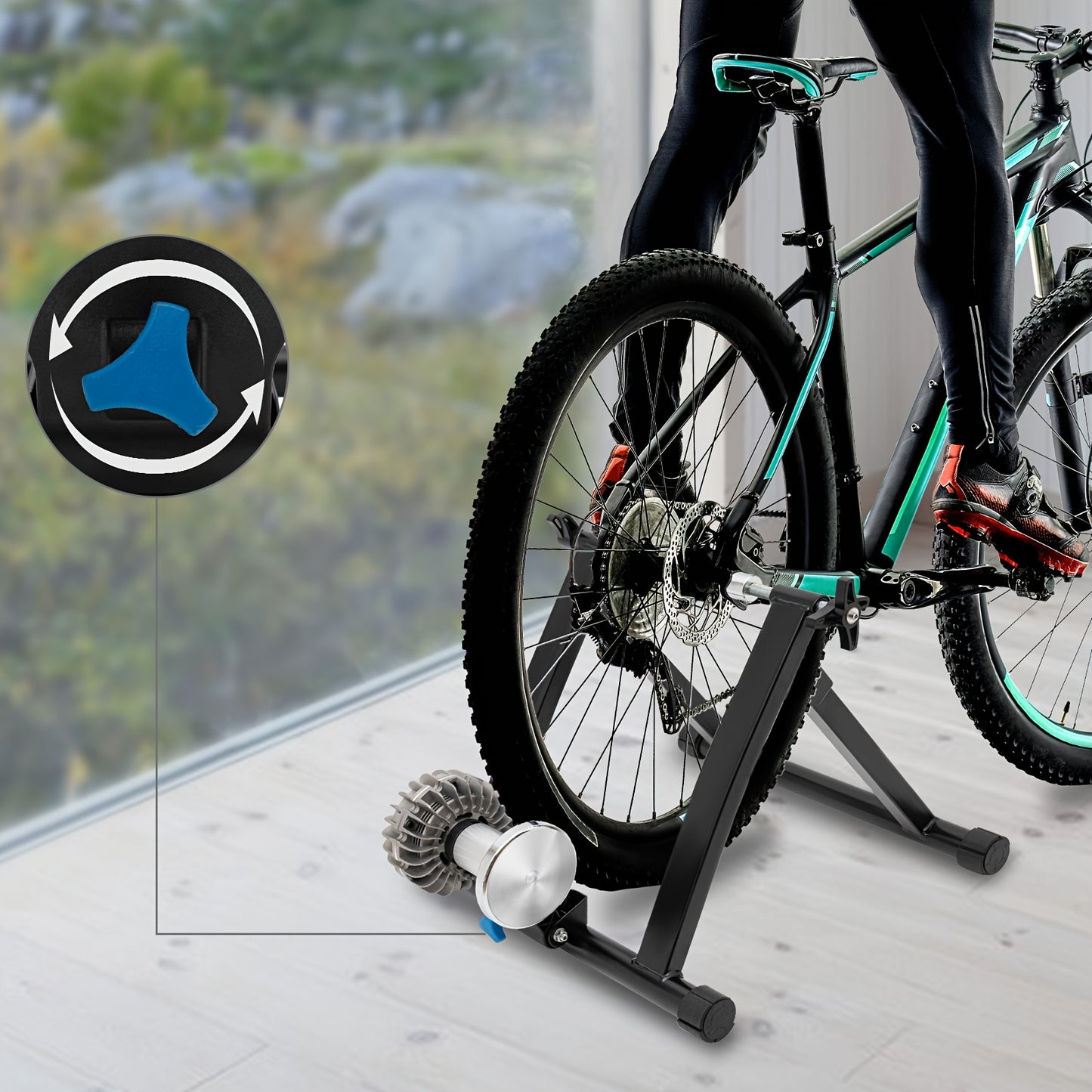 Indoor Bicycle Trainer With Advanced Steel Sports Stationary Bicycle Stand, Equipped With Noise Reducing Wheels, Suitable For 66.04-73.66 cm And 700C Wheels, Suitable For Indoor Riding, Black 55.12 X 48.01 X 40.13cm