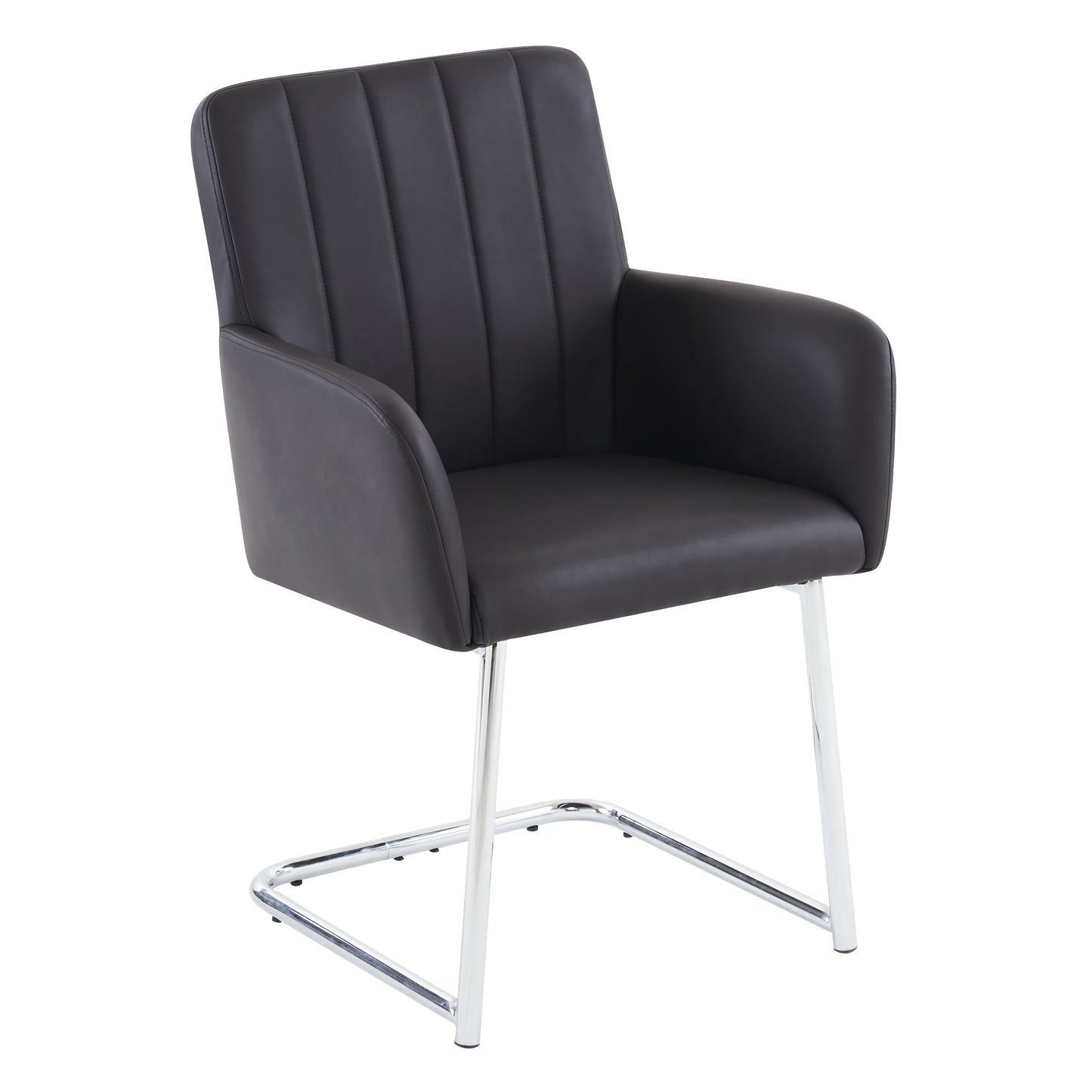 Two Piece Dining Chair, Vertical Stripe Design, Armchair with Serrated Metal Legs, Lounge Chair, Living Room Chair, Suitable for Bedroom, Study And Desk, Faux Leather, Black, Bedroom Seating, Study Chair, Sleek Lounge Chair,