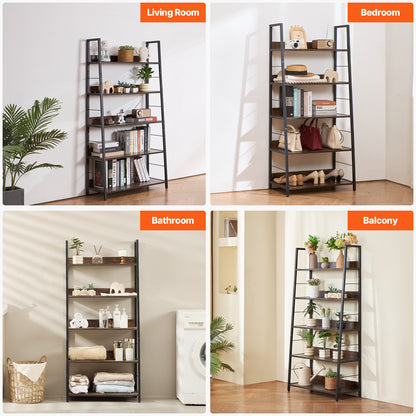 Metalen Boekenplank – Boekenkast – Plankenrek – Opbergkast – Display Rek – 5 Lagen – Stabiel Metalen Frame – Krasbestendige Bruine Afwerking