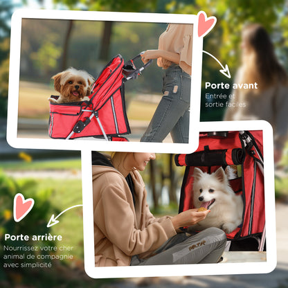 Dierenwagen – Huisdierenwagen – Hondenwagen – Kattenwagen – Inklapbare Wagen – Stevig Stalen Frame – 600D Oxford Stof – Rood – Remmen en Reflecterende Strepen