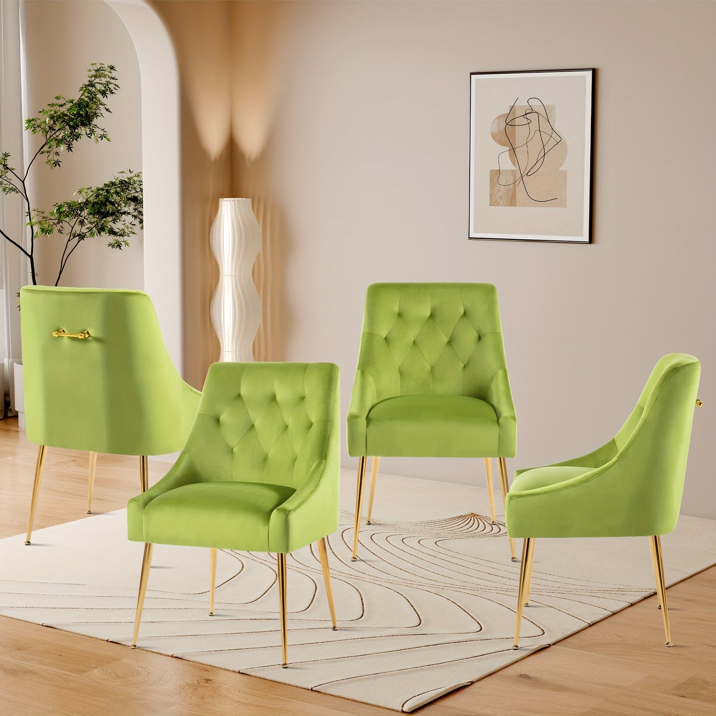 Eetkamerstoelen Fluwelen Set Van 4 – Gouden Poten Stoel – Retro Design – Moderne Accentstoelen – Met Ruggreep – Comfortabel En Stevig Metalen Frame – Zachte Polyester Bekleding – Wit