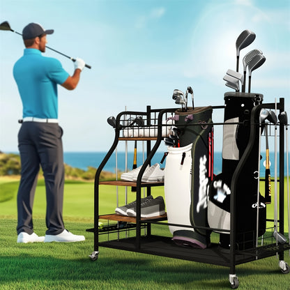Golf Organizer – Golfopberger – Golfclubhouder – Golftasrek – Golfkar Organizer – Rolling Design Met Wieltjes – Stevig IJzer En MDF